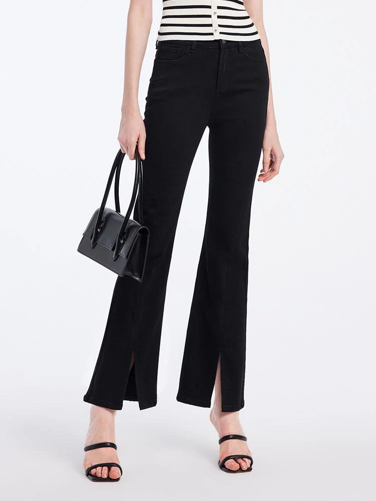 Black Split Hem Flare Jeans - Image 5