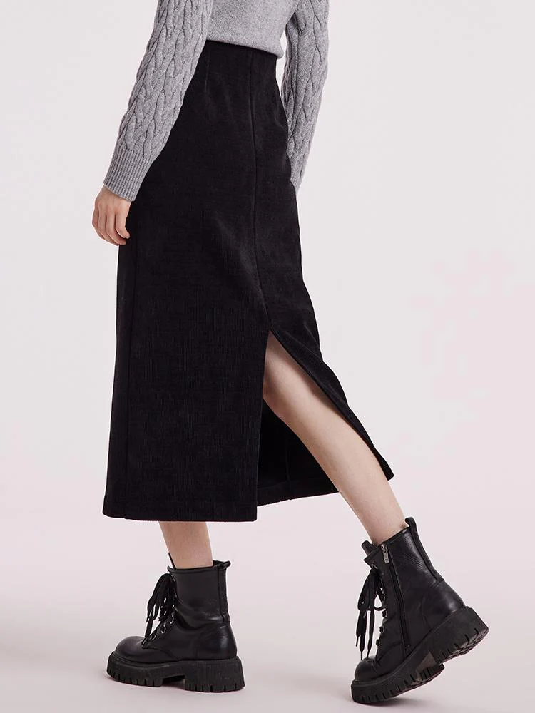 Black Straight Knitted Slit Women Skirt - Image 5