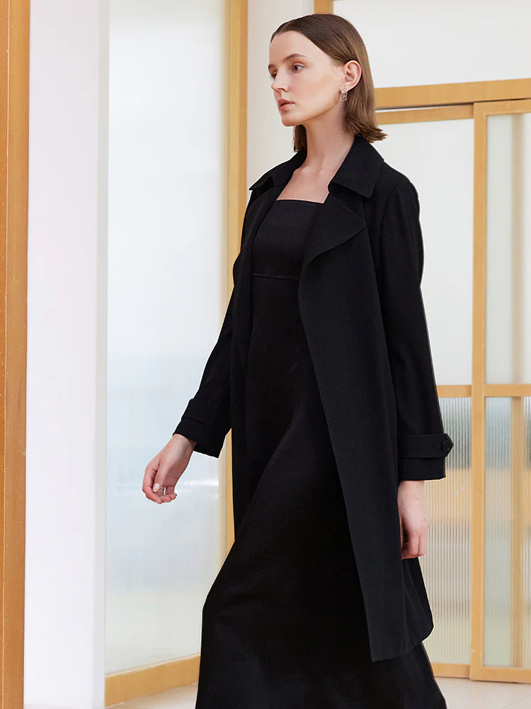 Black Triacetate Lace-up Women Trench Coat - Image 4