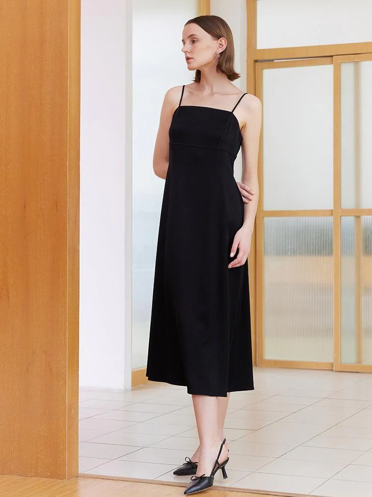 Black Triacetate Spaghetti Strap Midi Dress - Image 5