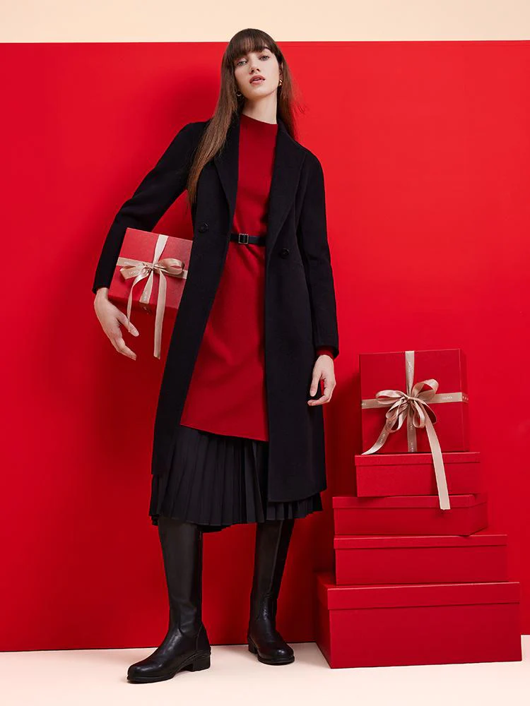 Black Wool And Cashmere Notched Lapel Women Coat - Image 2