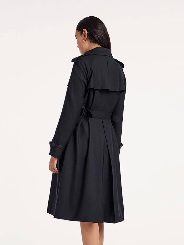 Worsted Woolen Gathered Waist Women Trench Coat - Image 9