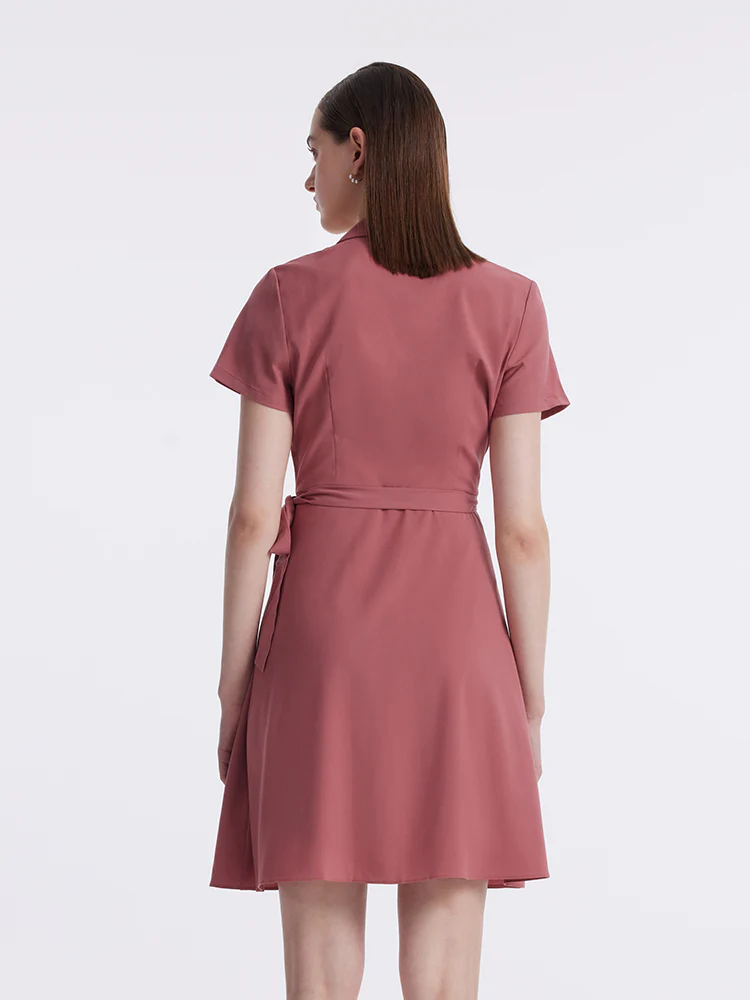 V-neck Notched Lapel Lace-Up Mini Dress - Image 10