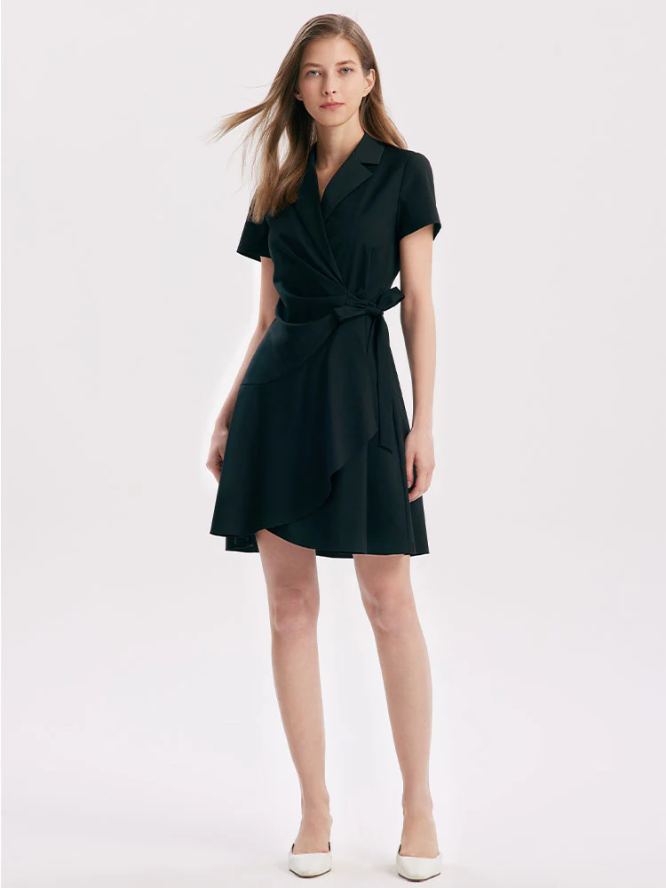 V-neck Notched Lapel Lace-Up Mini Dress - Image 6