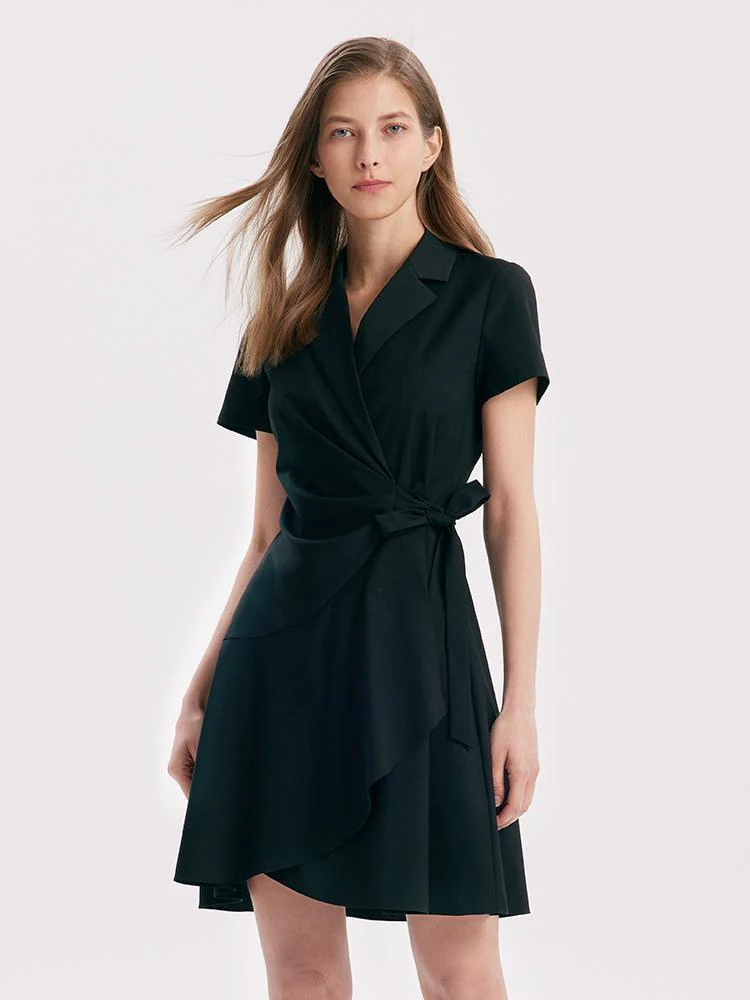 V-neck Notched Lapel Lace-Up Mini Dress - Image 7