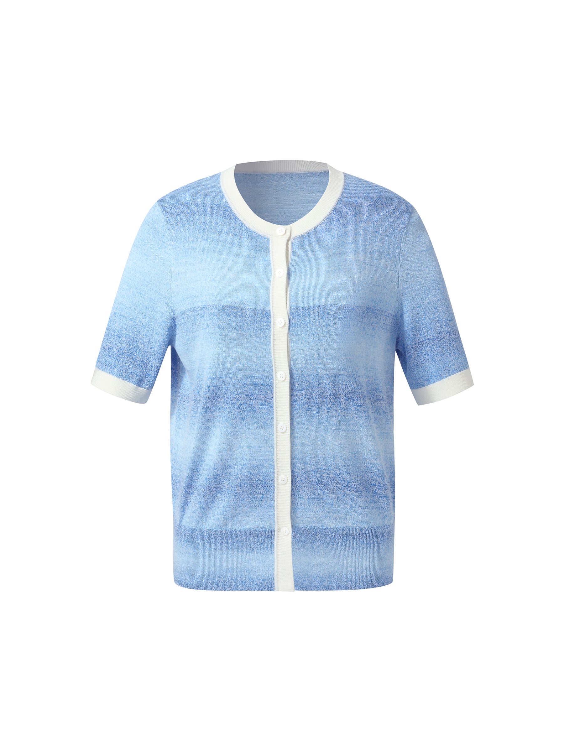 Blue And White Gradient Contrast Trim Women Cardigan - Image 6