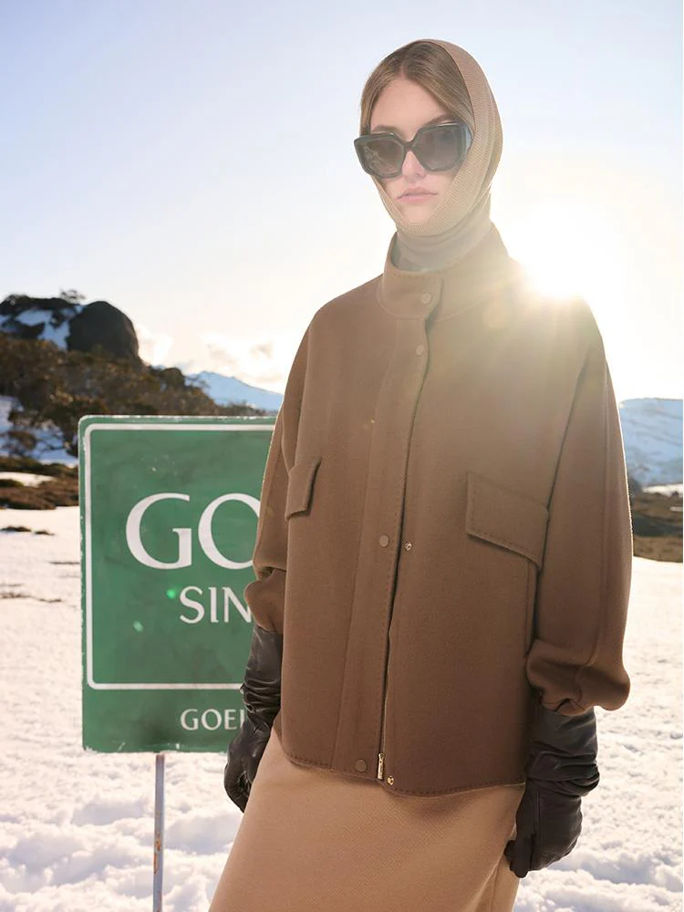 Brown Tencel Wool Mid-Length Jacket - Image 10