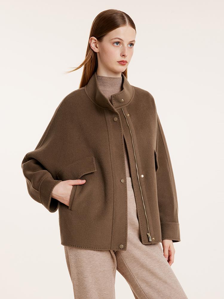 Brown Tencel Wool Mid-Length Jacket - Image 3