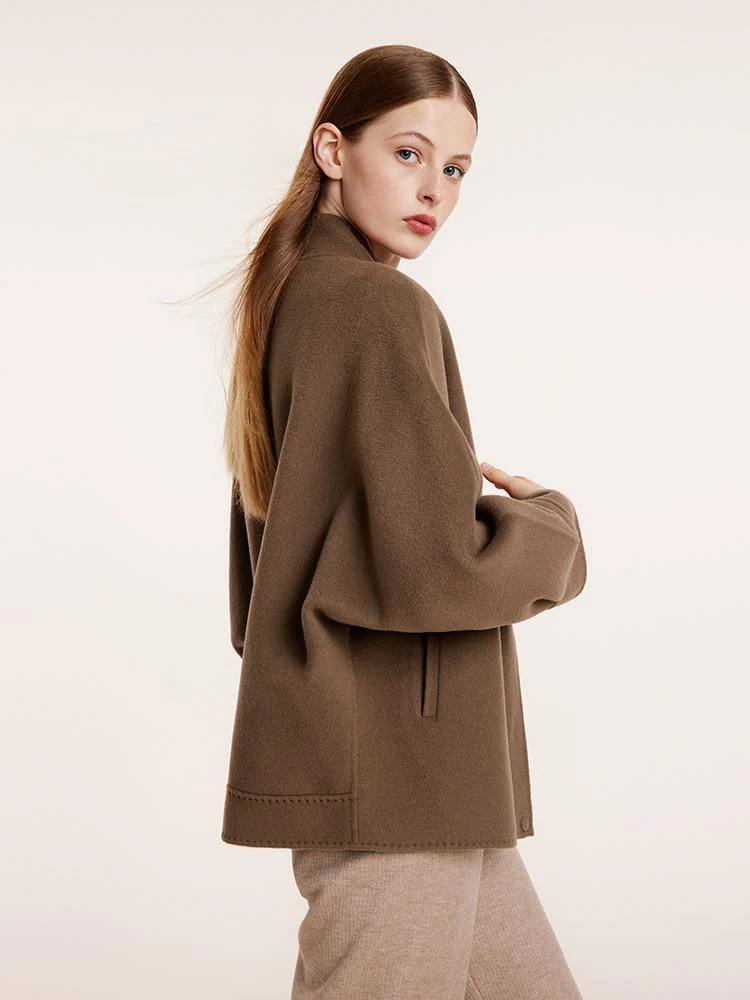 Brown Tencel Wool Mid-Length Jacket - Image 5