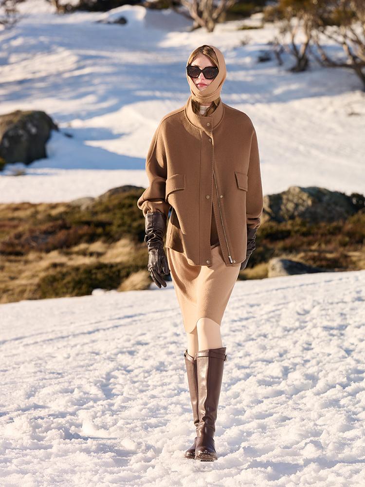 Brown Tencel Wool Mid-Length Jacket - Image 8