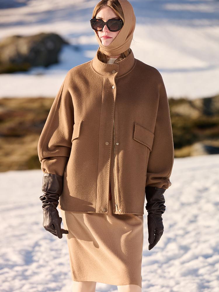 Brown Tencel Wool Mid-Length Jacket - Image 9