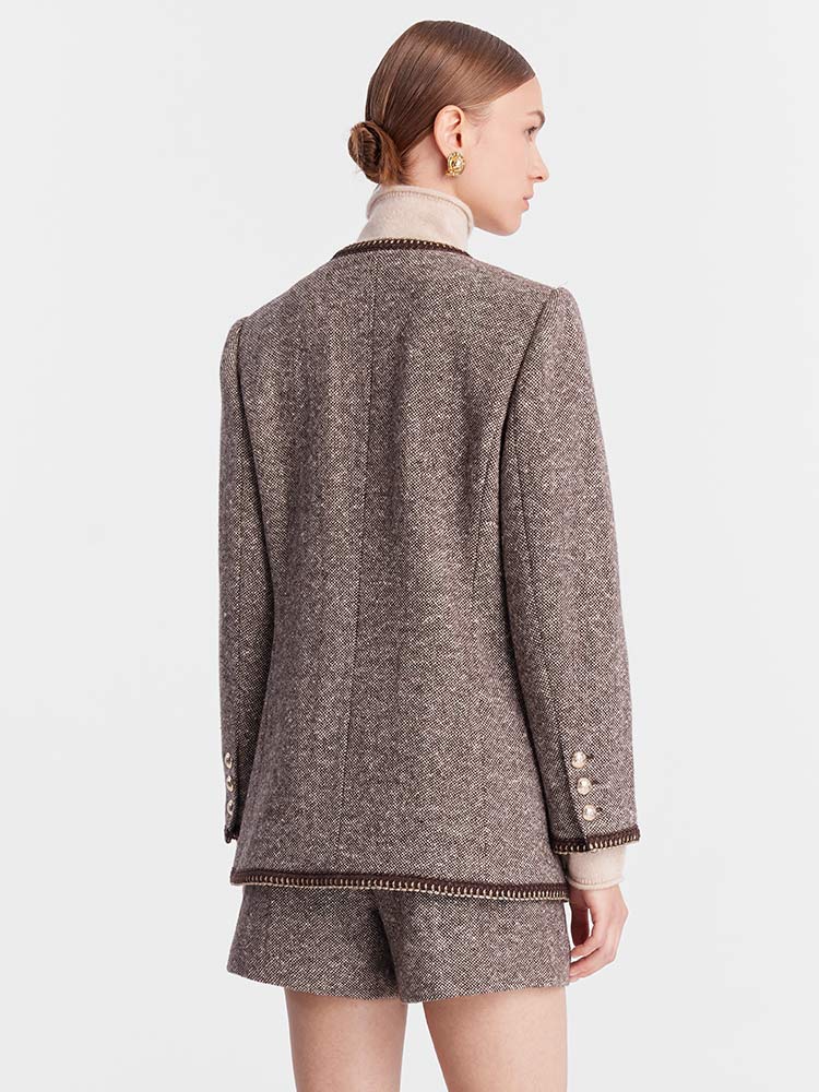 Brown Wool Single-Breasted Women Jacket - Image 2