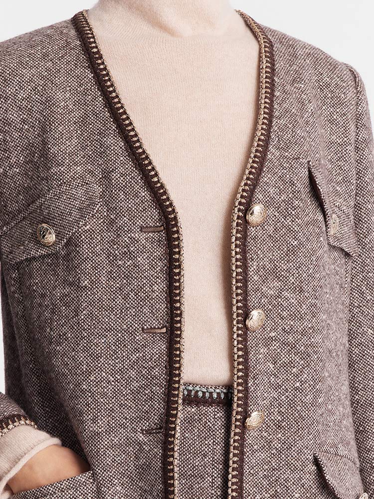 Brown Wool Single-Breasted Women Jacket - Image 4
