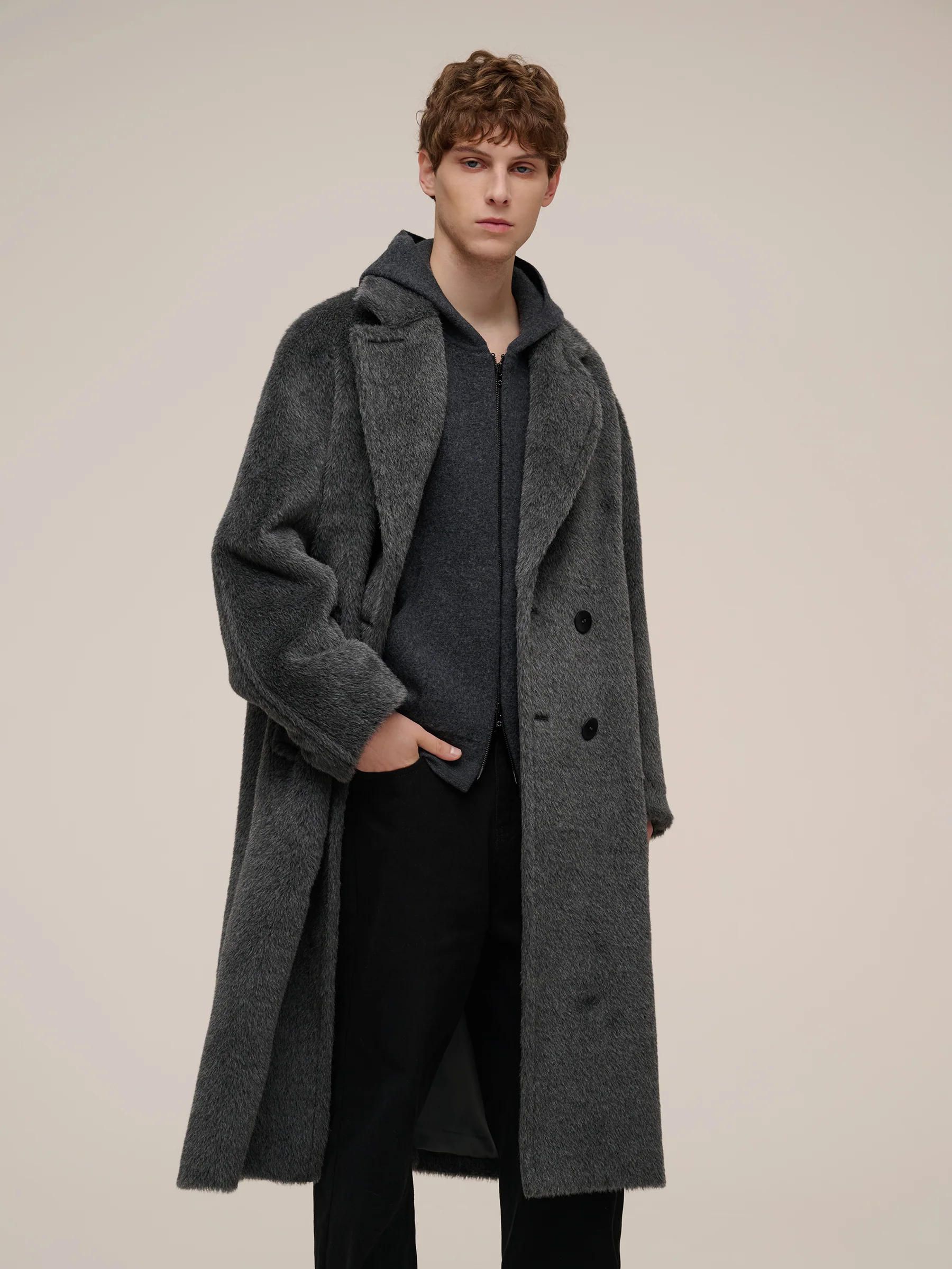 Brushed Alpaca Wool Blend Unisex Overcoat - Image 10