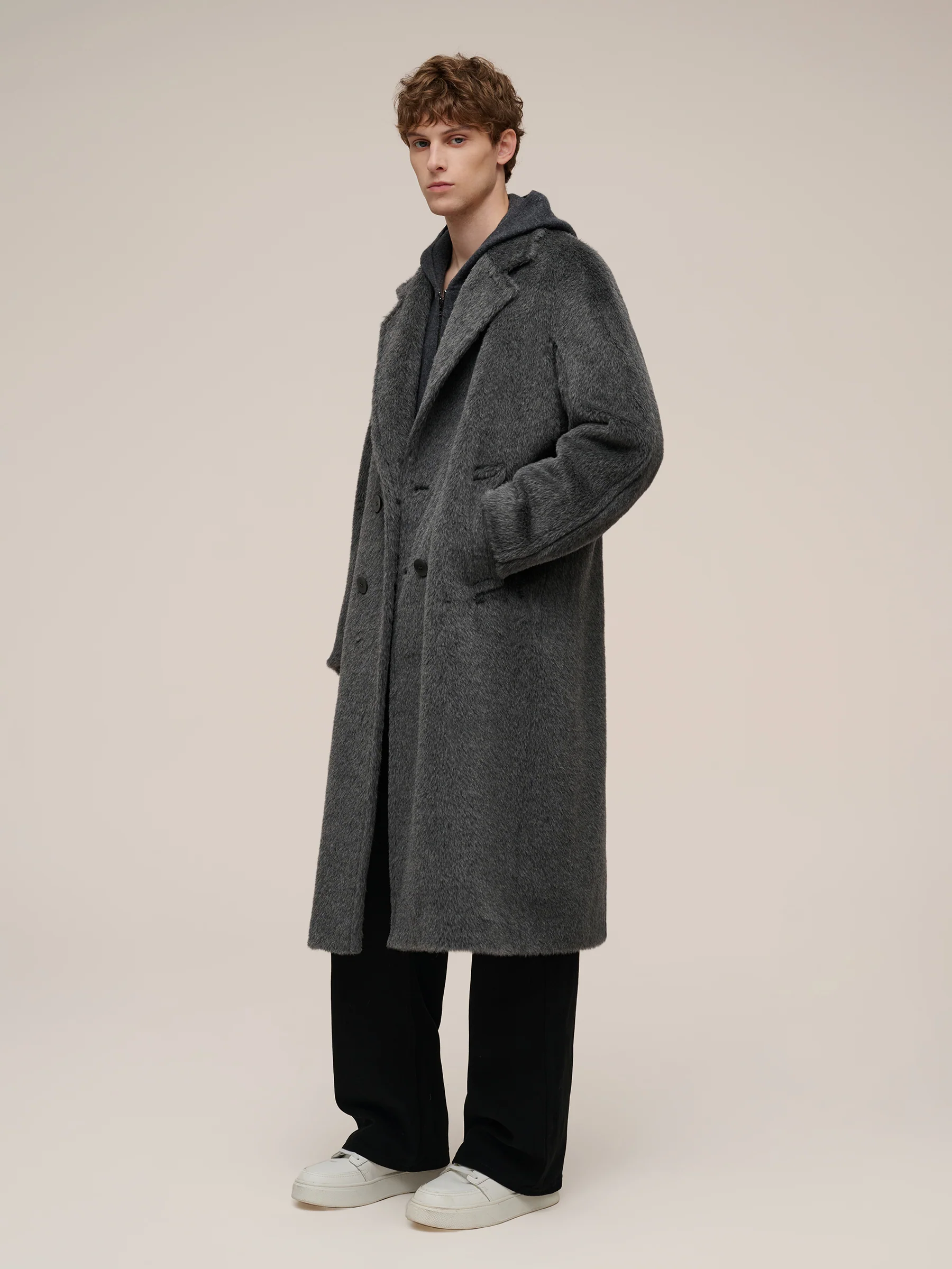 Brushed Alpaca Wool Blend Unisex Overcoat - Image 9