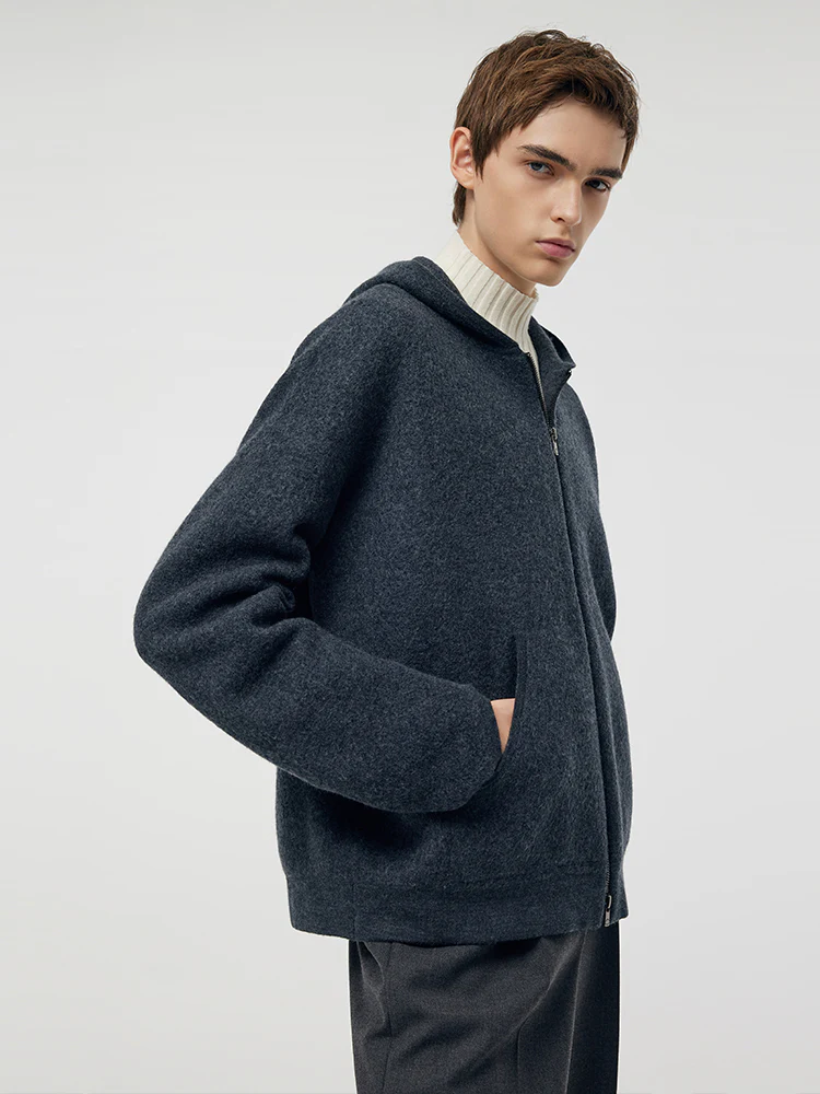 100% Brushed Wool Zip-Up Unisex Hoodie - Image 14