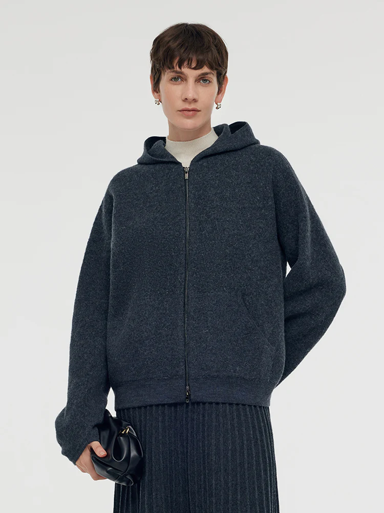 100% Brushed Wool Zip-Up Unisex Hoodie - Image 3