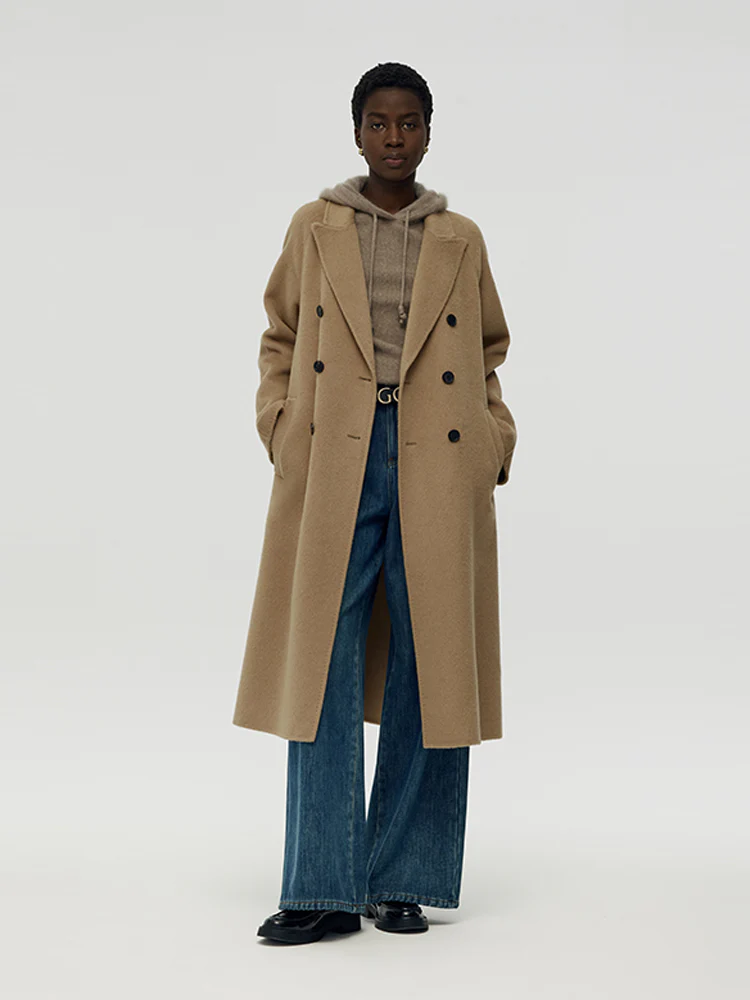 100% Camel Hair Peak Lapel Unisex Overcoat - Image 3