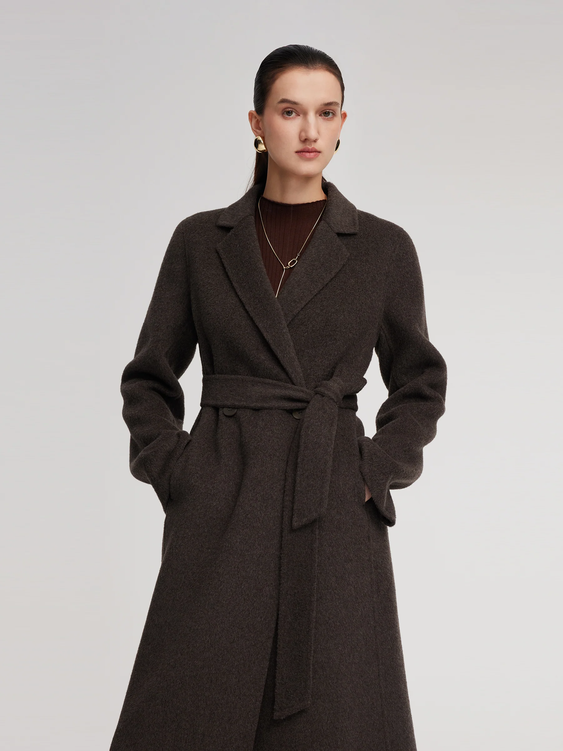 Camel Hair Wool Blend Women Wrap Overcoat - Image 5