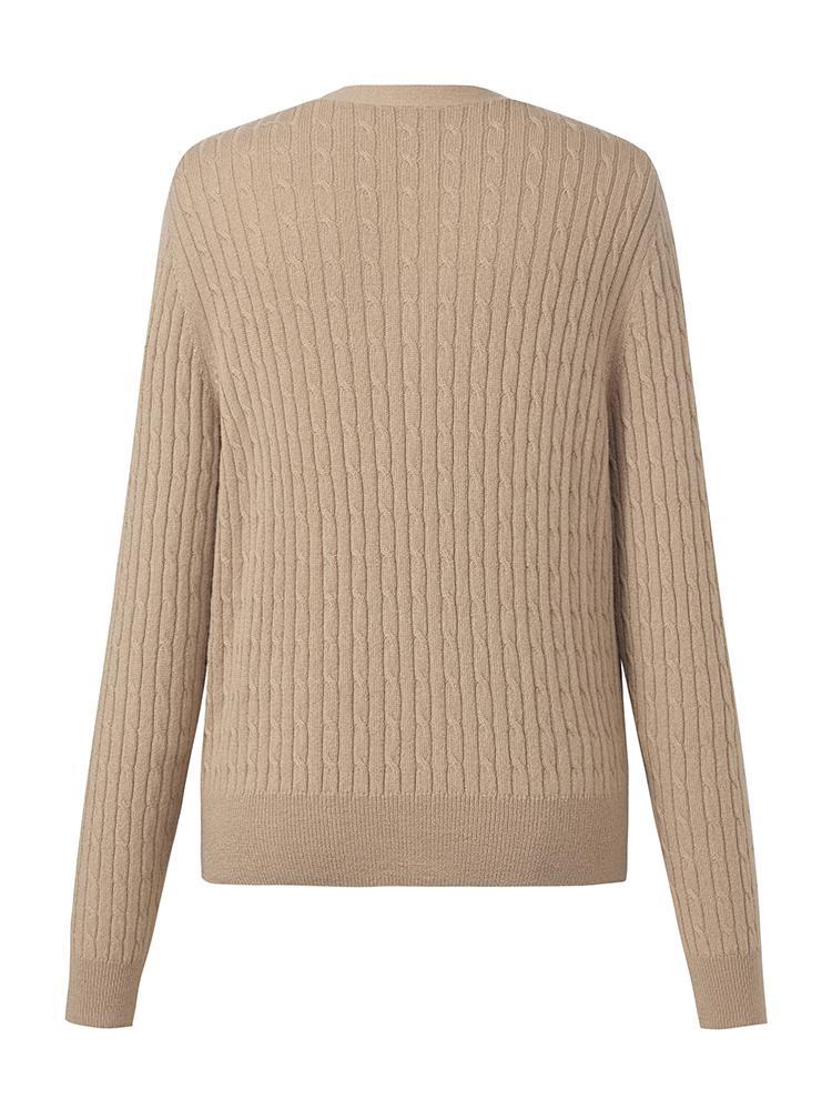 Camel Pure Cashmere V-Neck Cable Knit Women Cardigan - Image 9