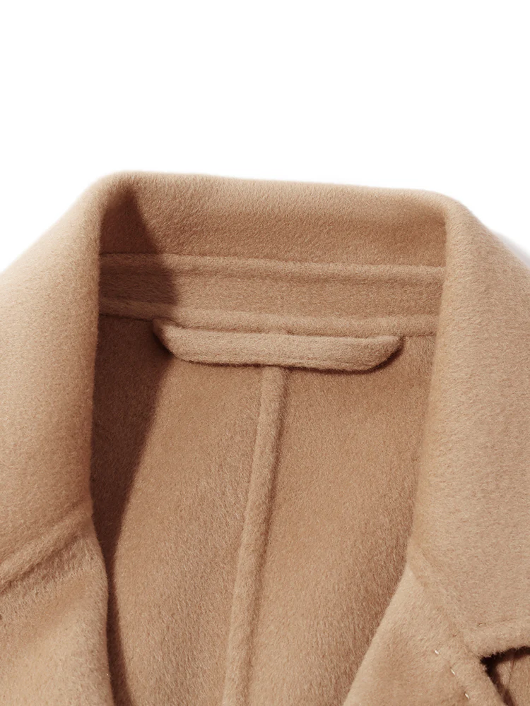 Camel Wool Double-Faced Notched Lapel Women Coat - Image 10