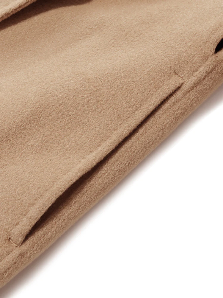 Camel Wool Double-Faced Notched Lapel Women Coat - Image 11