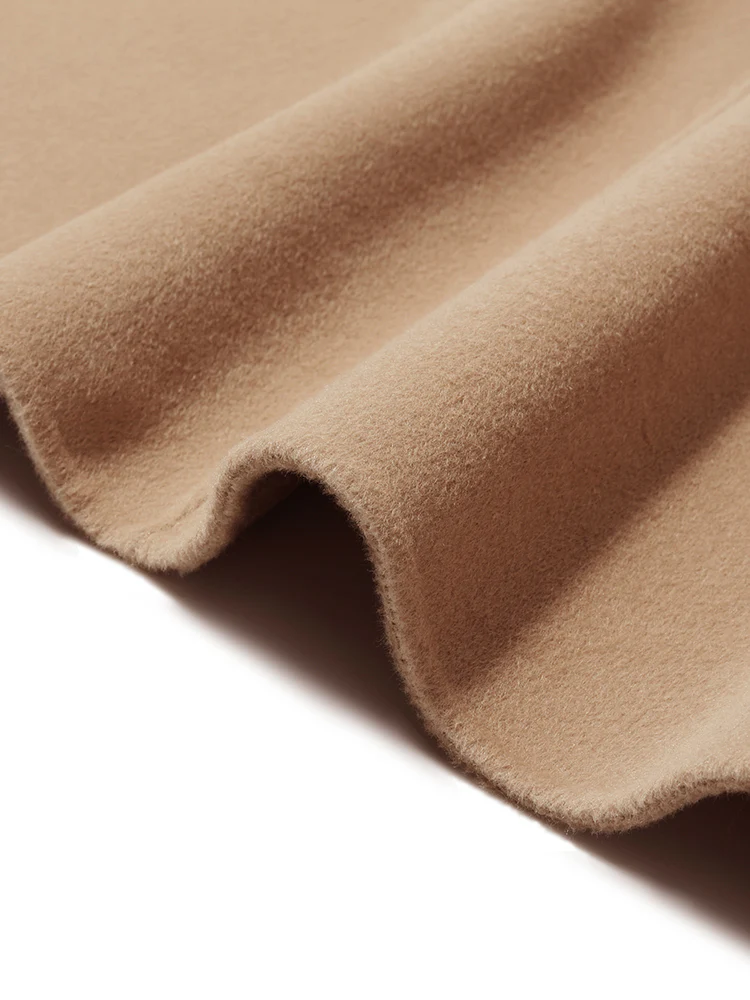Camel Wool Double-Faced Notched Lapel Women Coat - Image 12