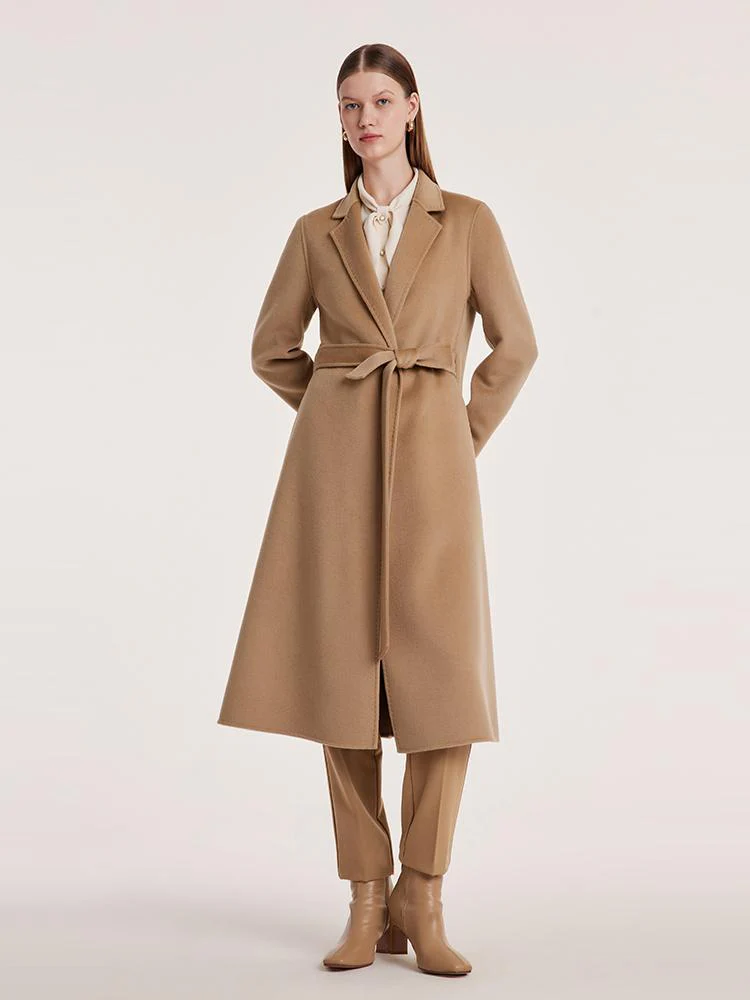 Camel Wool Double-Faced Notched Lapel Women Coat - Image 2