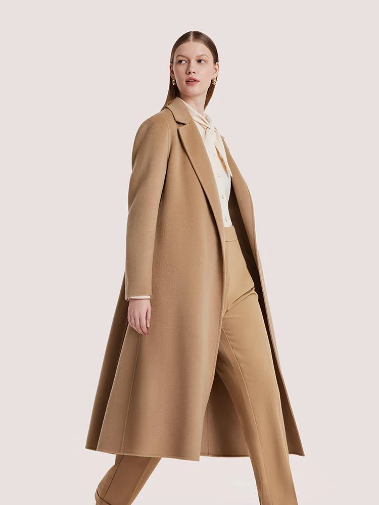 Camel Wool Double-Faced Notched Lapel Women Coat - Image 3