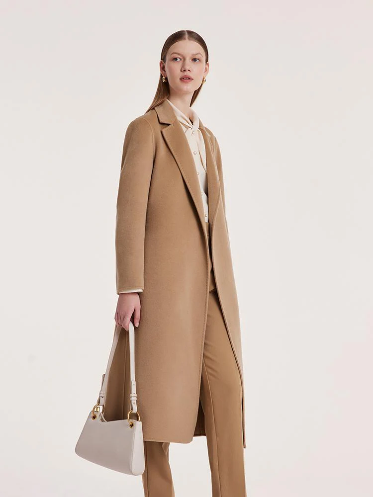 Camel Wool Double-Faced Notched Lapel Women Coat - Image 4