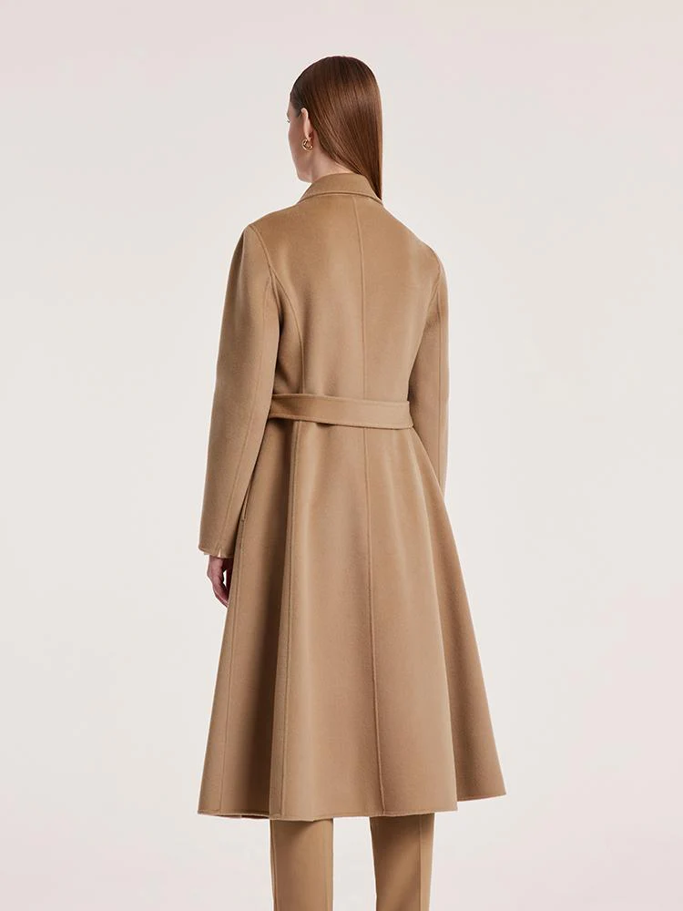 Camel Wool Double-Faced Notched Lapel Women Coat - Image 5
