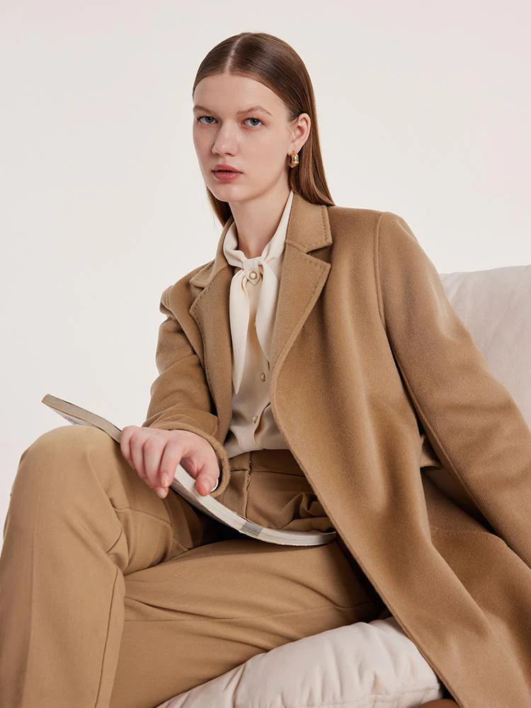 Camel Wool Double-Faced Notched Lapel Women Coat - Image 6