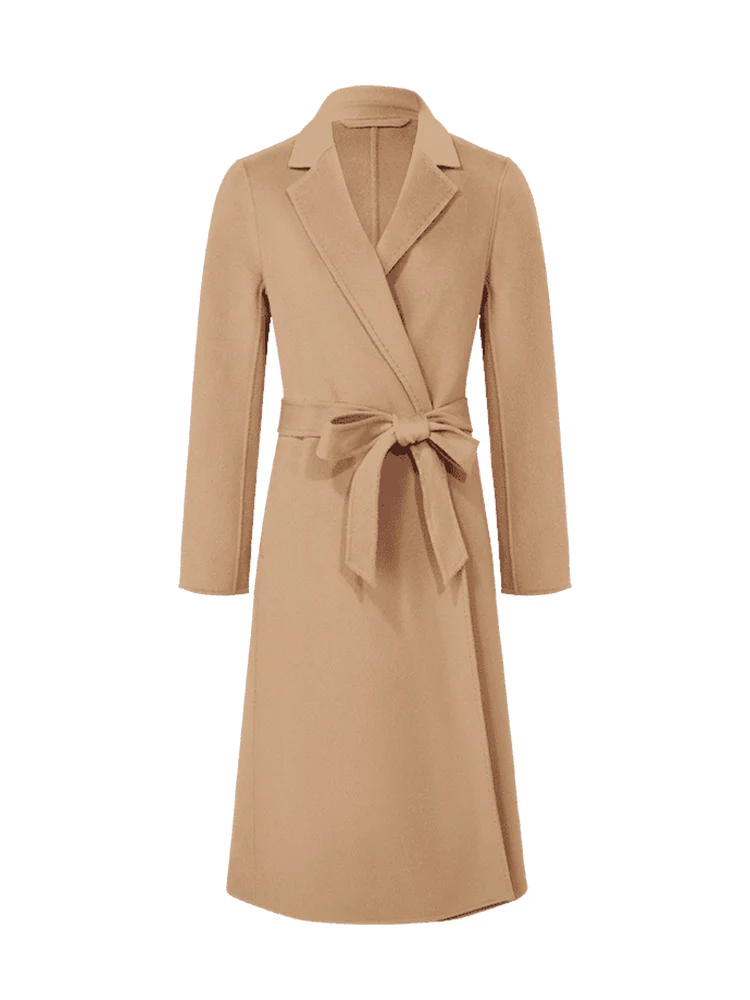 Camel Wool Double-Faced Notched Lapel Women Coat - Image 8