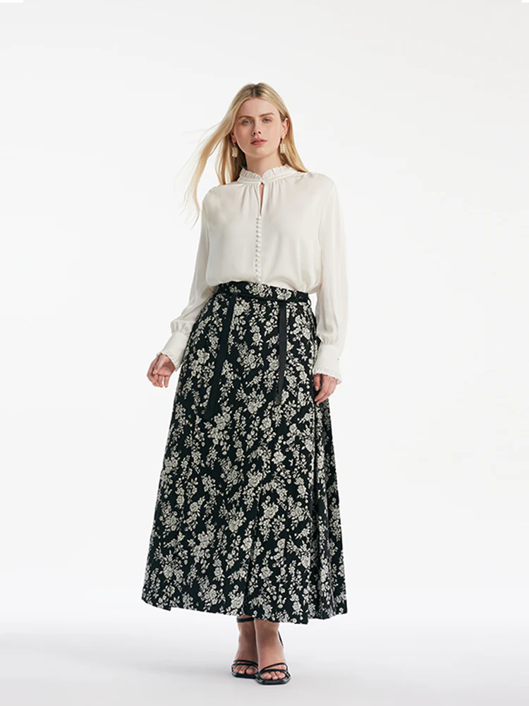 Camellia Jacquard Pleated Women Mamianqun With Bottomed Skirt - Image 8