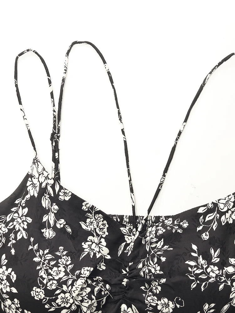 Camellia Print Spaghetti Strap Women Midi Dress - Image 12