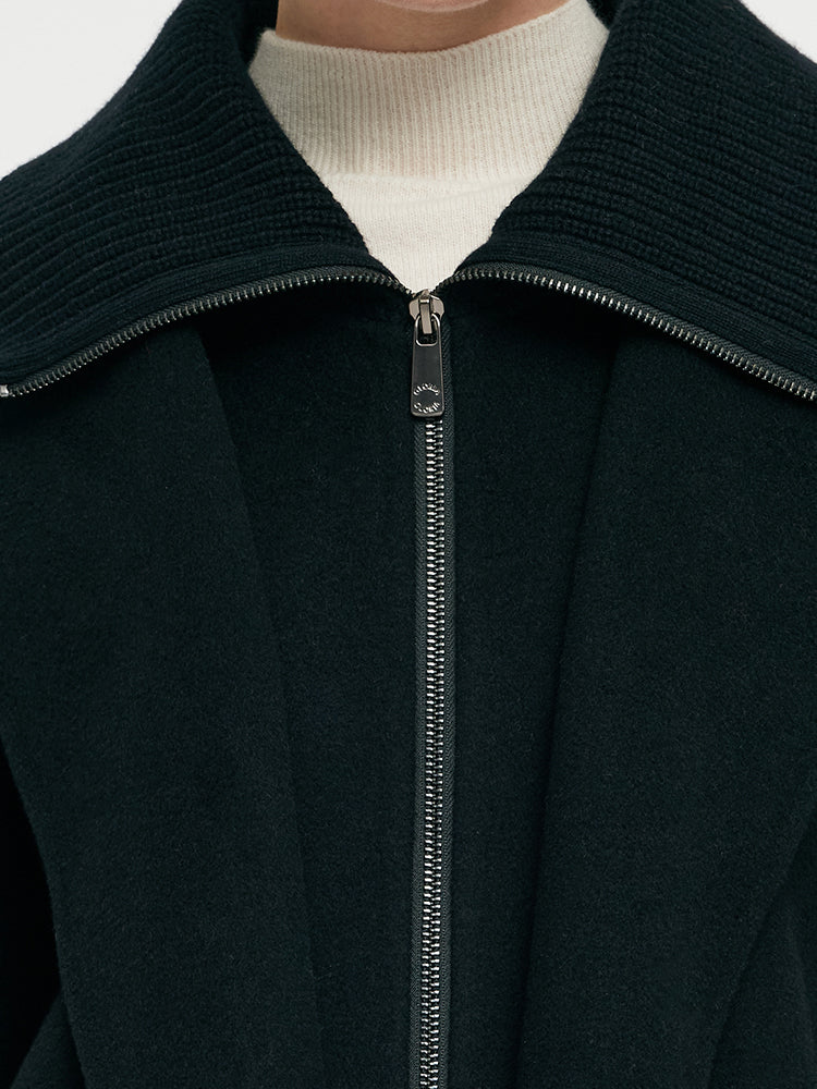 Cashmere And Wool Women Wrap Coat With Detachable Zipper - Image 2