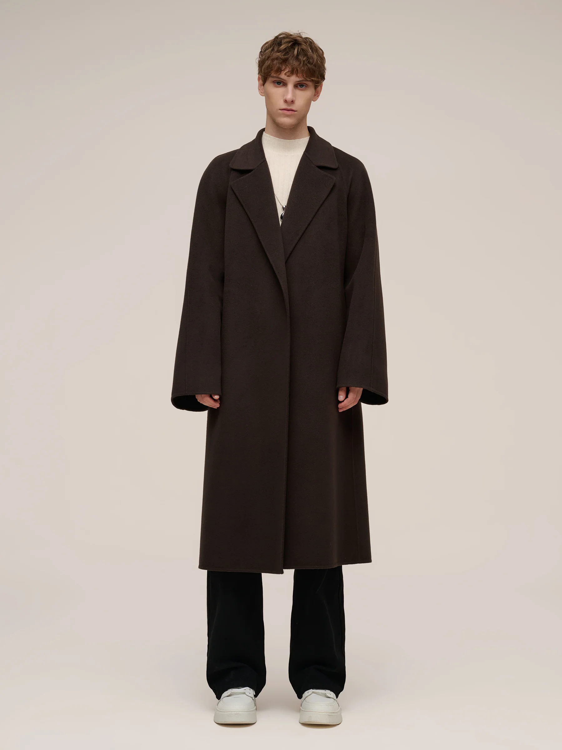 Cashmere Wool Blend Double-Faced Unisex Wrap Overcoat - Image 2