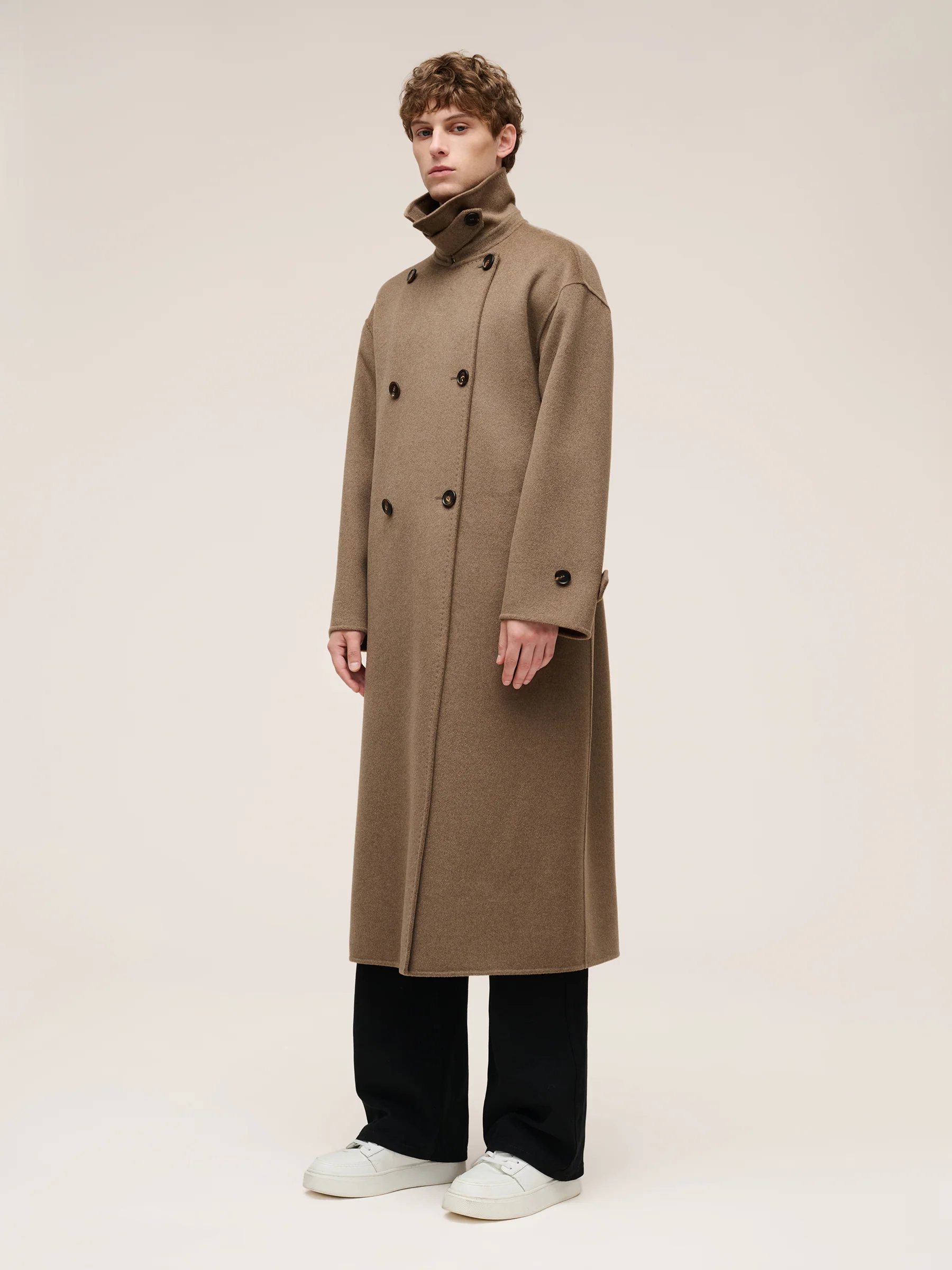 Cashmere Wool Blend Double-Faced Unisex Wrap Overcoat - Image 7