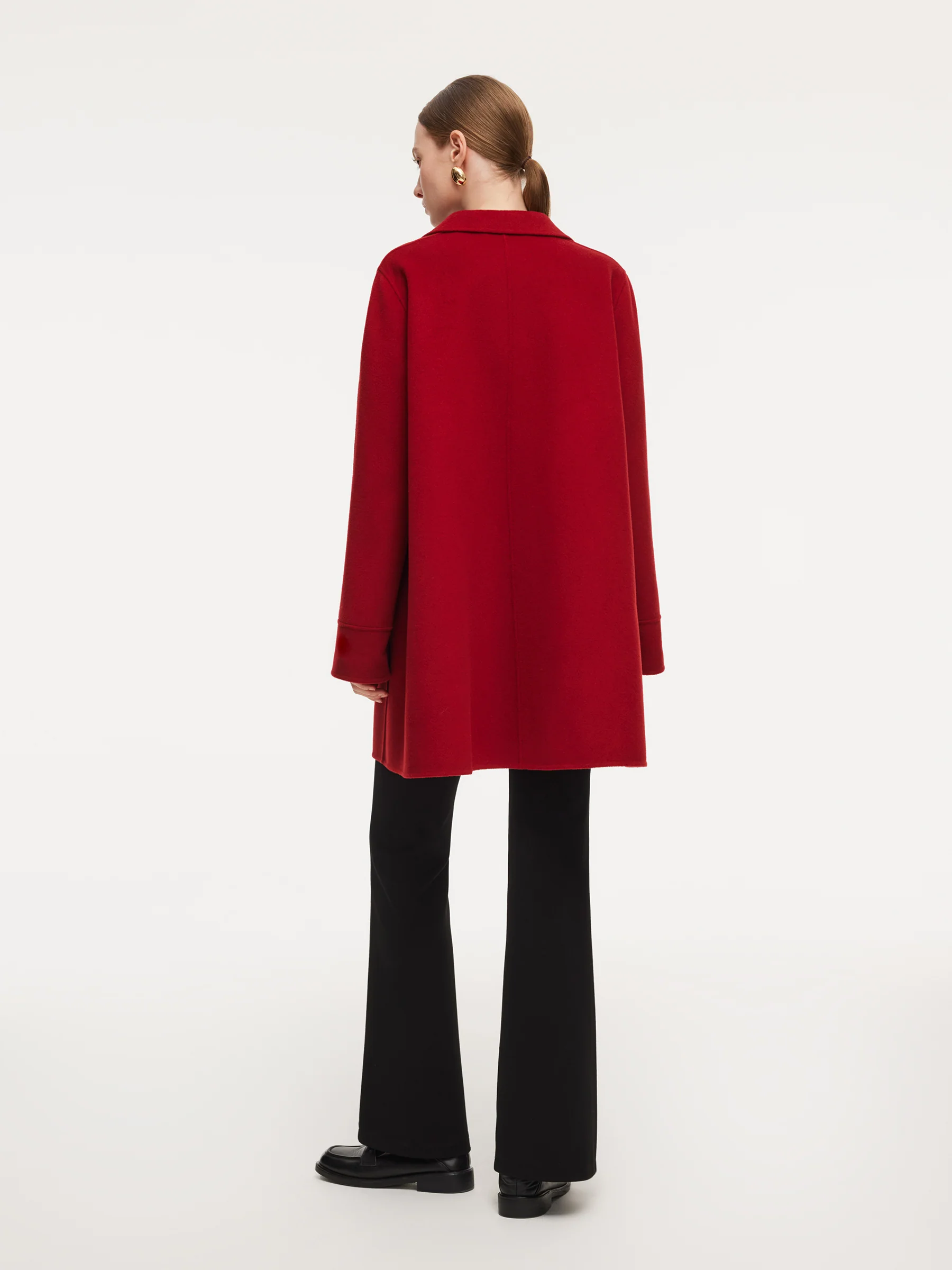 Cashmere Wool Blend Double-Faced Women Cape Coat With Leather Belt - Image 5