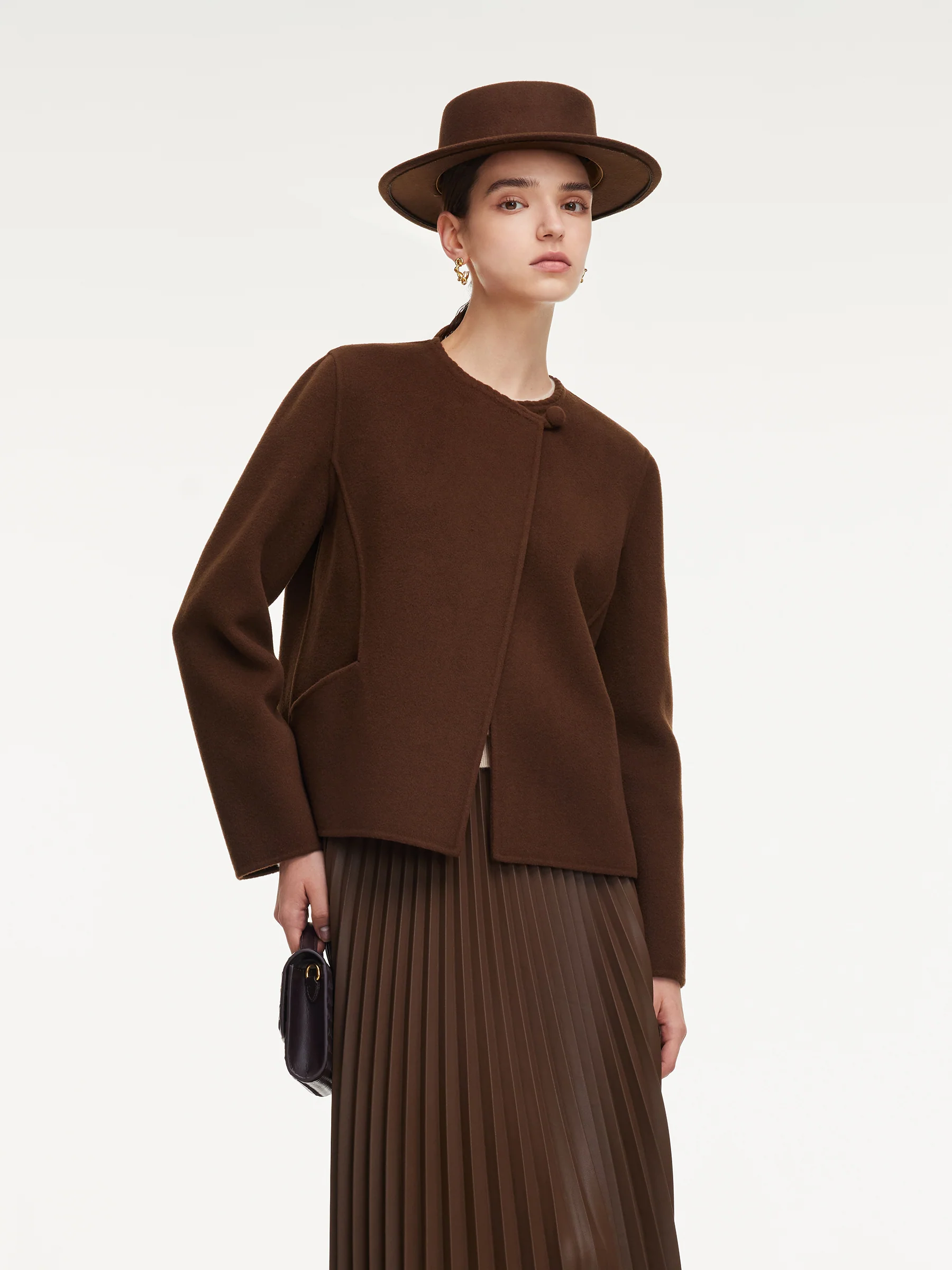 Cashmere Wool Blend Double-Faced Women Cropped Jacket