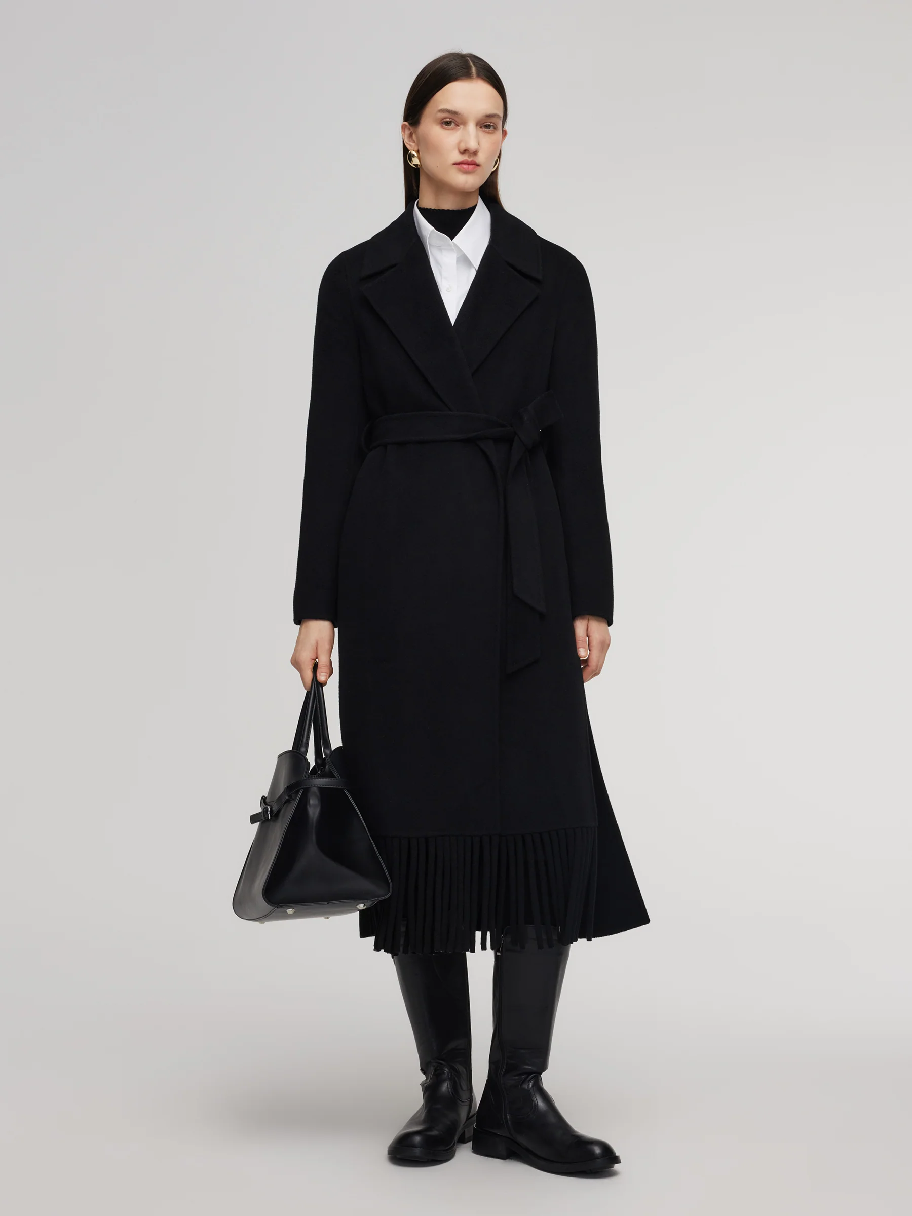Cashmere Wool Blend Fringe Hem Women Wrap Overcoat - Image 5