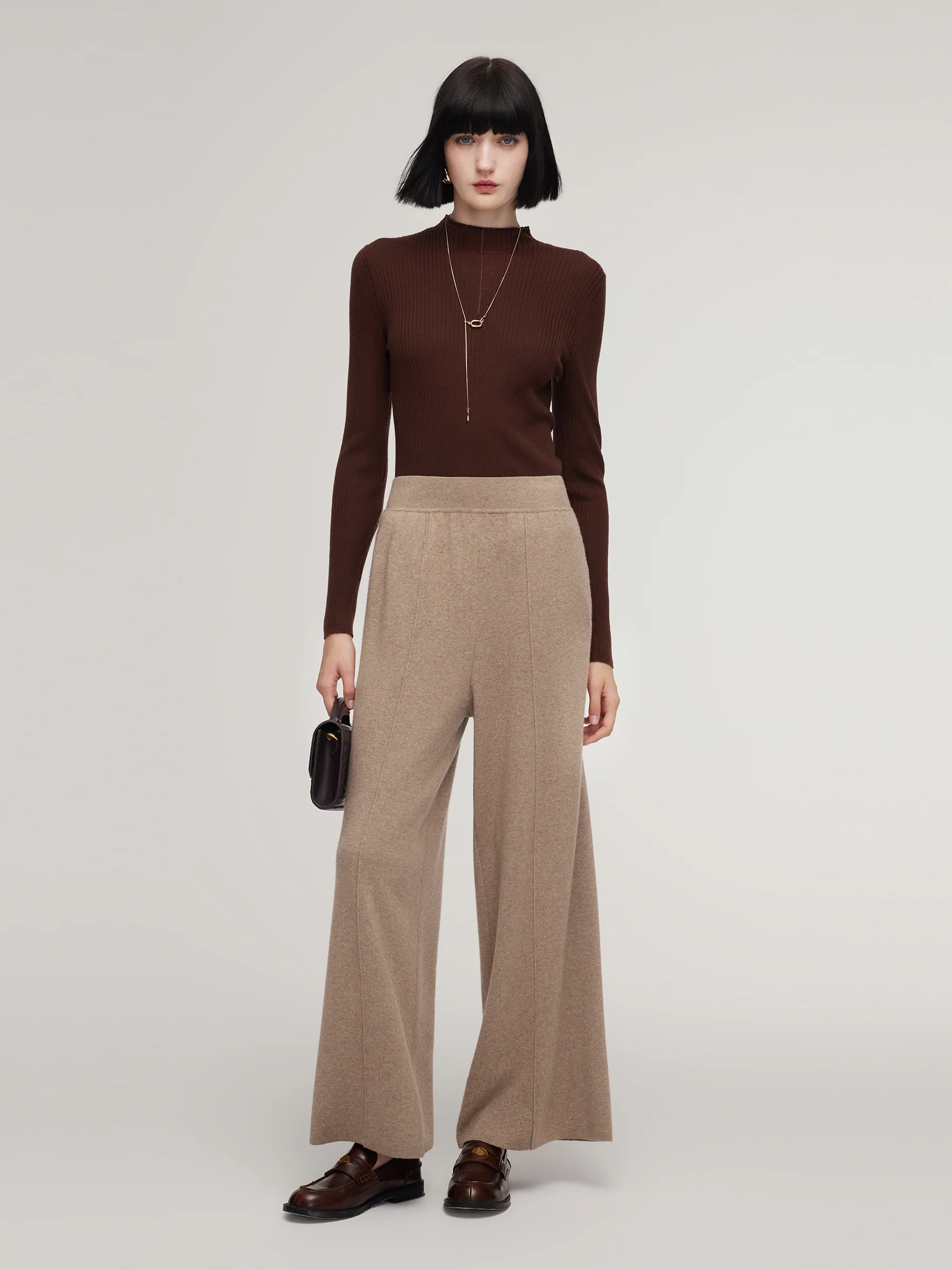 Cashmere Wool Blend Straight Wide Leg Women Pants - Image 2