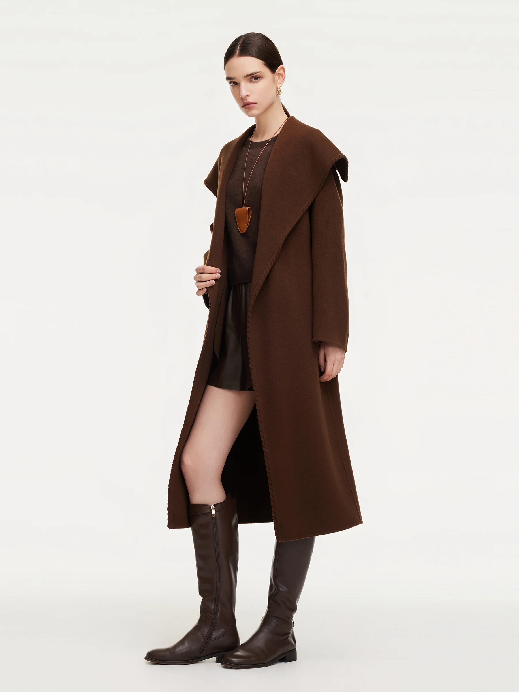 Cashmere Wool Blend Wide Collar Double-Faced Women Wrap Overcoat - Image 4