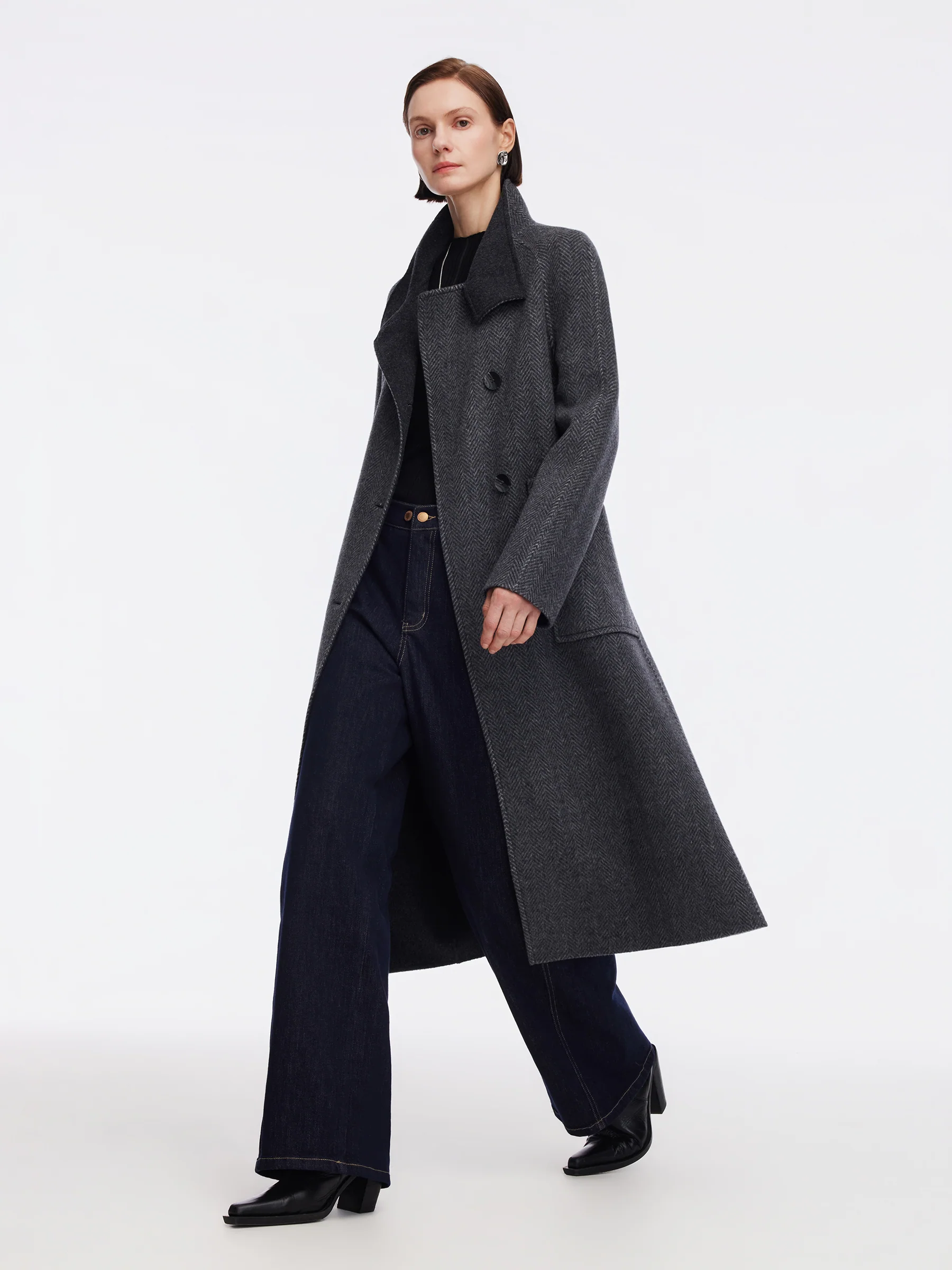 Cashmere Wool Blend Double-Faced Women Self-Tie Belt Overcoat - Image 7