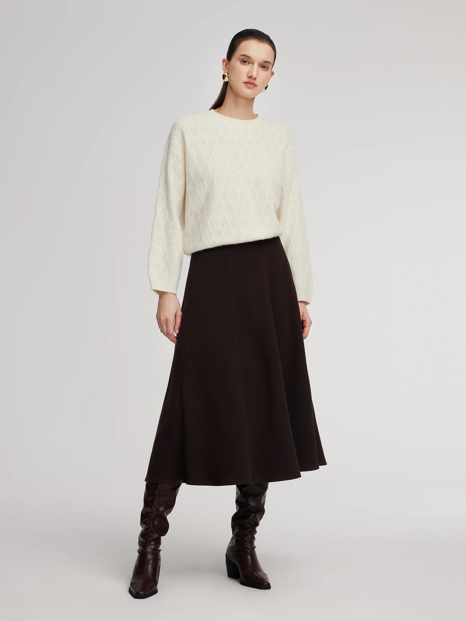 Brushed Cashmere Wool Blend Textured Women Sweater - Image 2