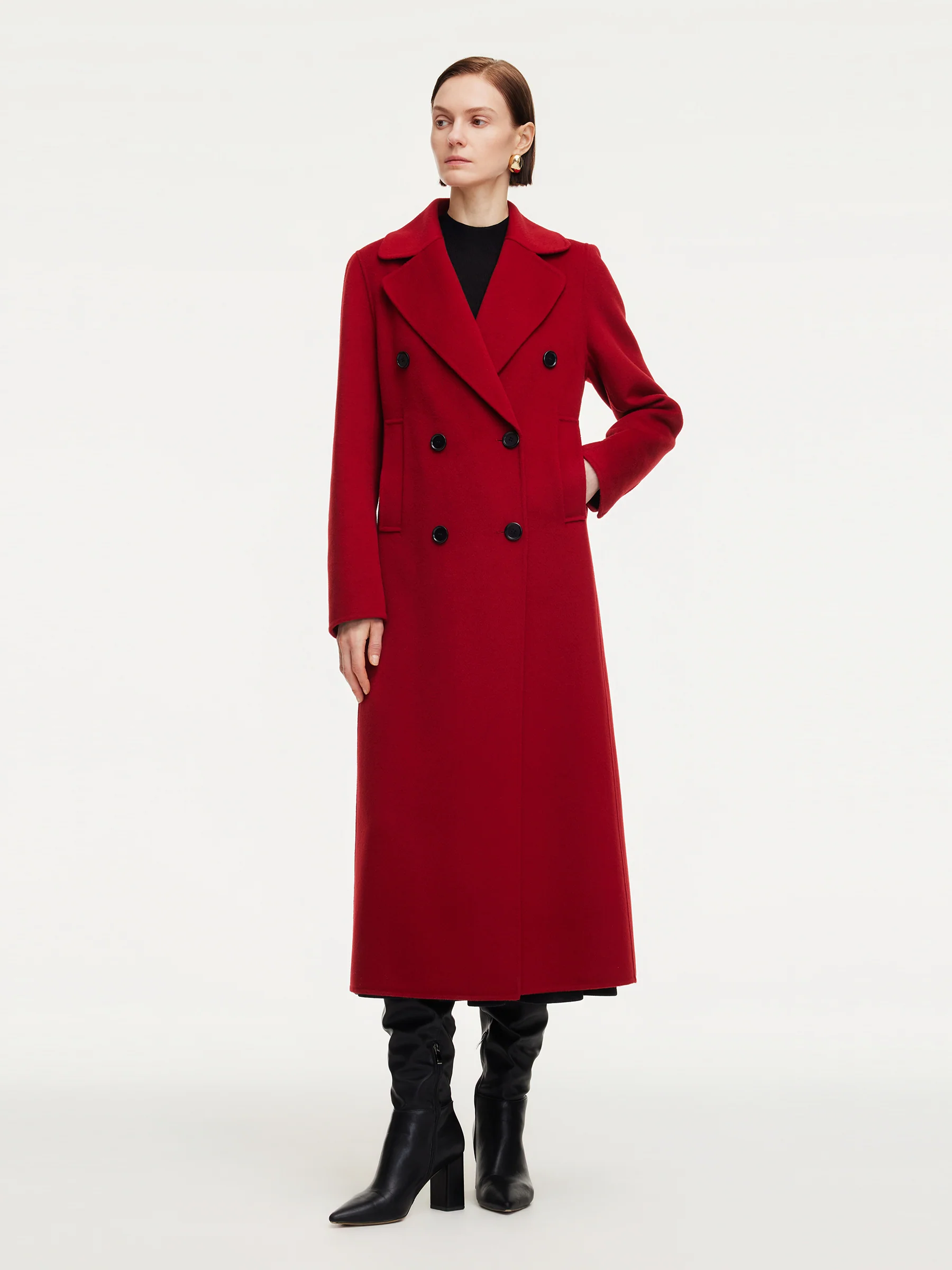 Cashmere Wool Blend Notched Collar Double-Faced Women Overcoat - Image 3