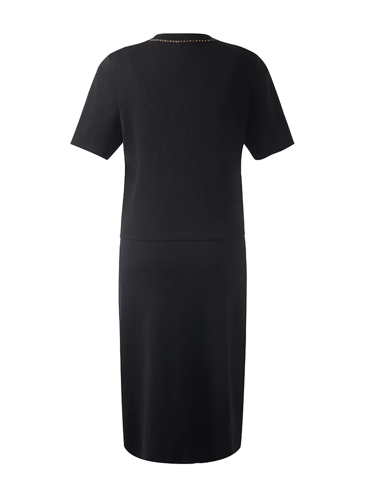 Chain Trim Knitted Jacket And Vest Dress Two-Piece Set - Image 11