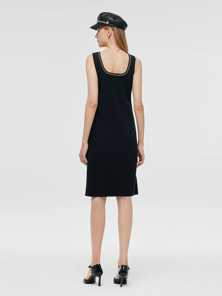 Chain Trim Knitted Jacket And Vest Dress Two-Piece Set - Image 4