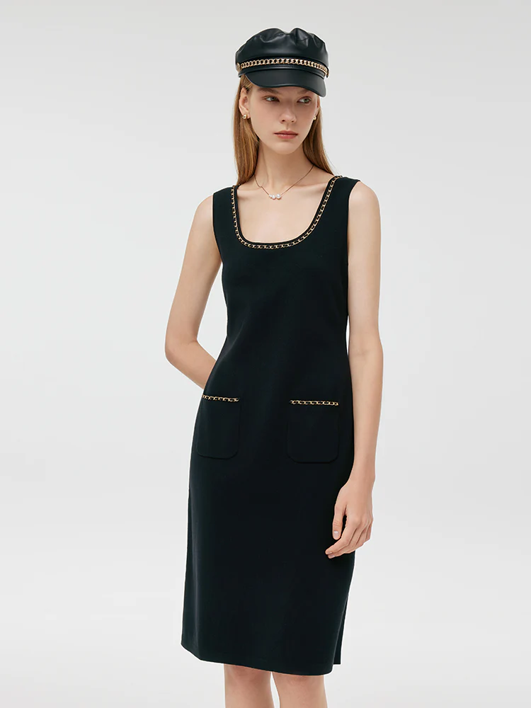 Chain Trim Knitted Jacket And Vest Dress Two-Piece Set - Image 5