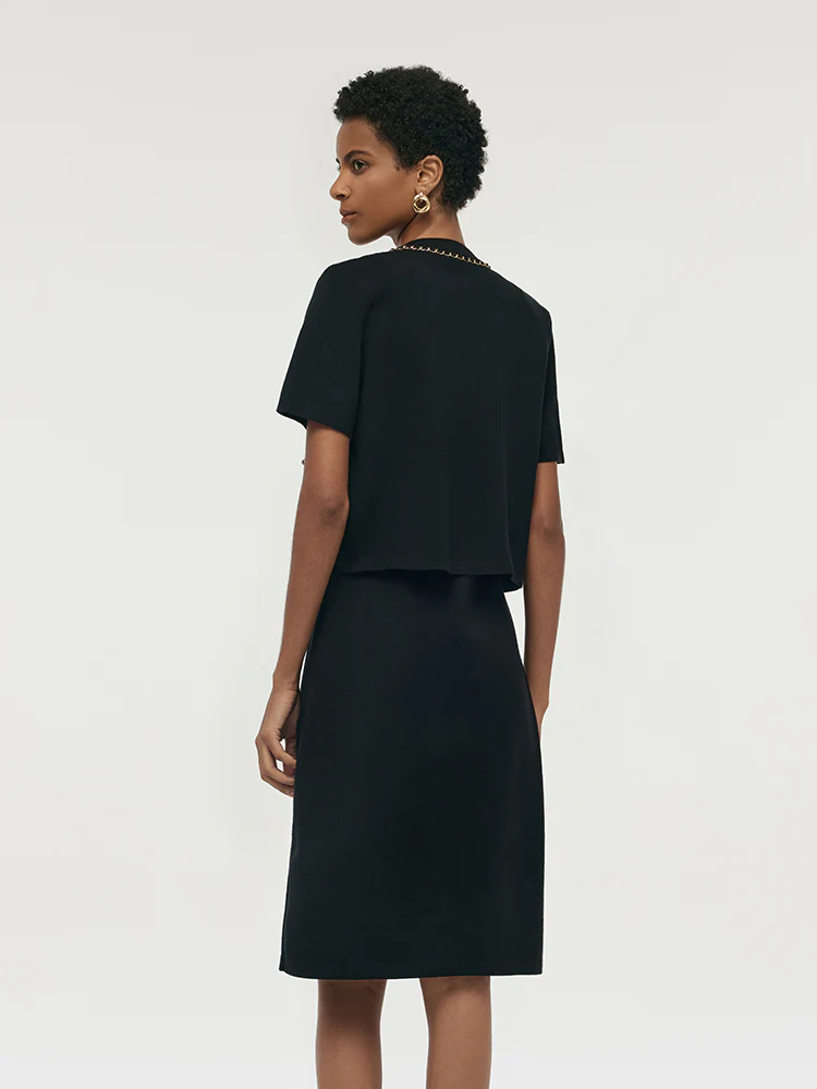 Chain Trim Knitted Jacket And Vest Dress Two-Piece Set - Image 8